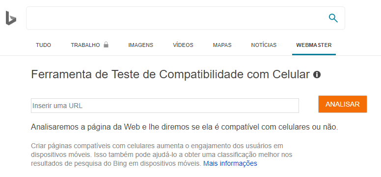 Ferramenta de compatibilidade mobile do Bing