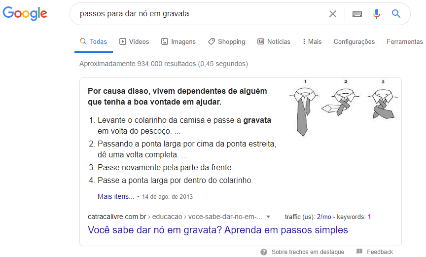 exemplo de snippet em destaque em formato de lista