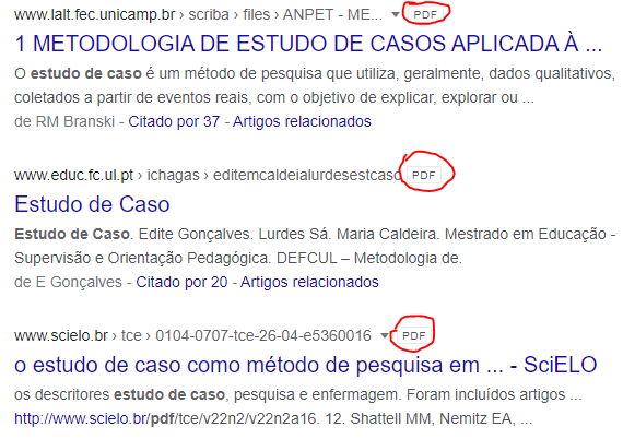 SERP do Google para PDF